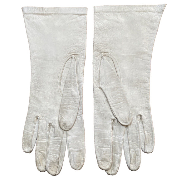 Vintage 1940’s White Kid Leather Gloves Aris Germany Size 6.5 Appliqué Wedding - Picture 3 of 8